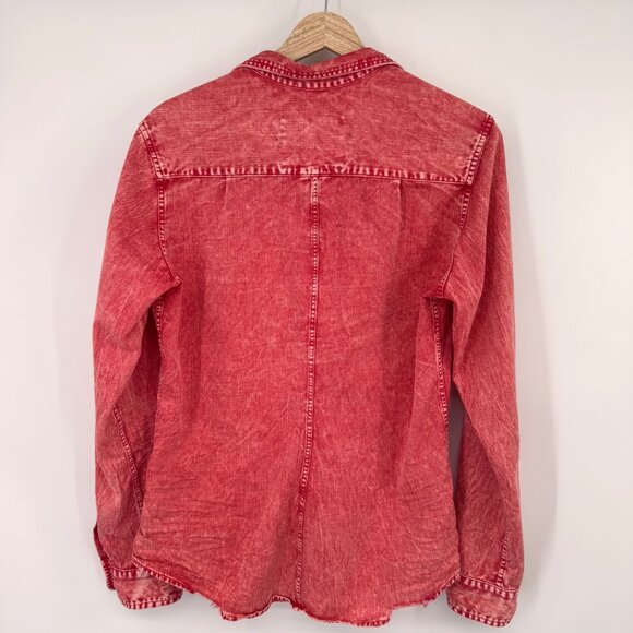 Frank & Eileen orange distressed denim shirt Long Sleeve Size Large womens - Picture 10 of 13
